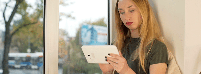 woman inspecting a browsing site