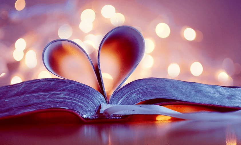heart shaped pages of a book