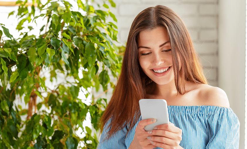 happy woman chatting with someone